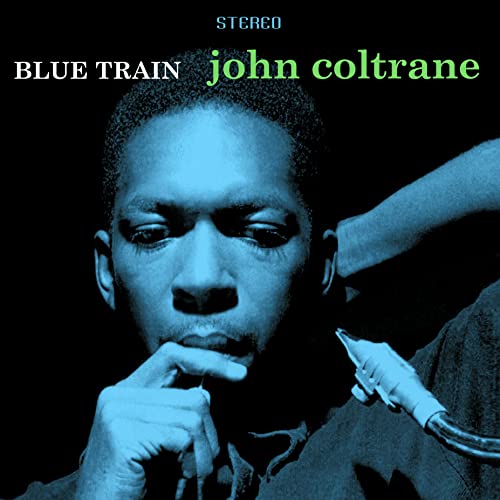 Blue Train album cover featuring a portrait of John Coltrane.