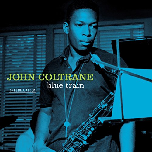 John Coltrane’s “Blue Train” album cover featuring a portrait of the musician.