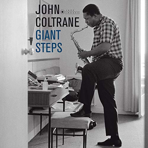 John Coltrane playing saxophone, album cover for "Giant Steps.