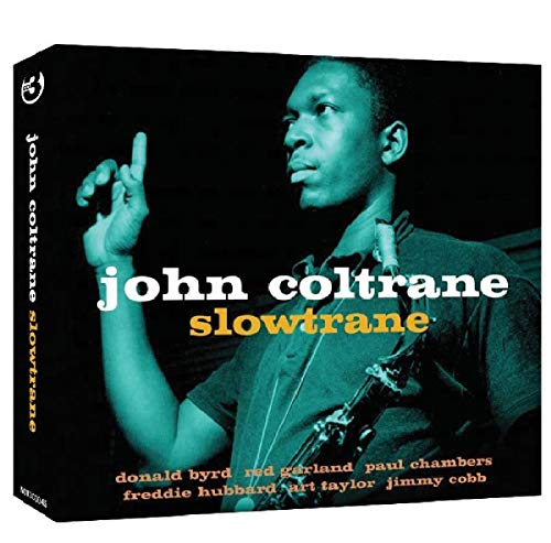 CD case for John Coltrane’s “Slowtrane” featuring a portrait of the artist.