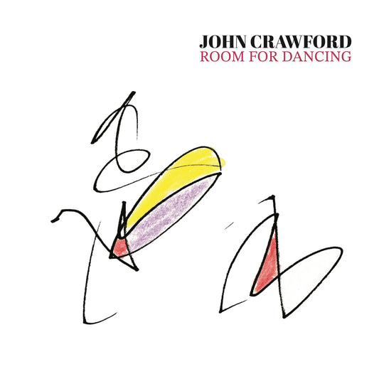 Album cover with black text and abstract pencil sketches with yellow, purple, and red.