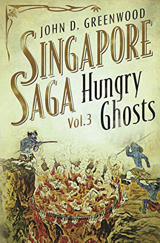 Book cover: "Hungry Ghosts" with illustration of figures amidst flames.