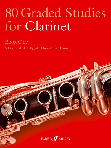Red book cover with clarinet image, titled “80 Graded Studies for Clarinet.”