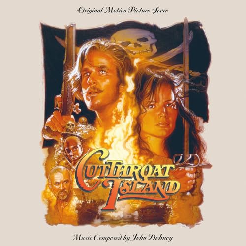 CD cover for "Cutthroat Island" soundtrack featuring pirates and flames.