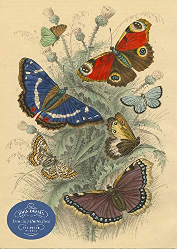 Vintage-style illustration of colorful butterflies amongst thistle plants.
