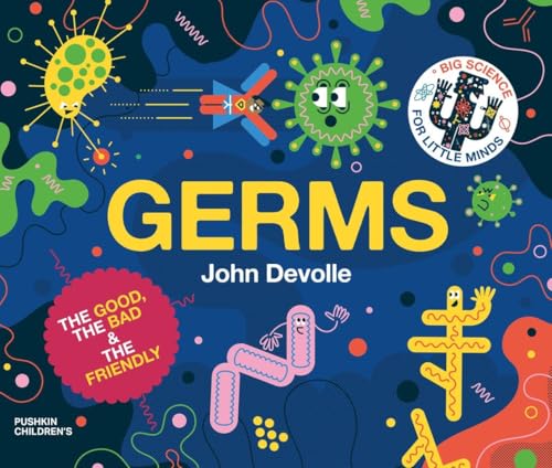 Book cover with colorful cartoon germs and the title "Germs".