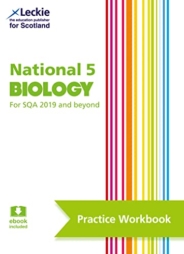 National 5 Biology practice workbook cover with colorful stripes.