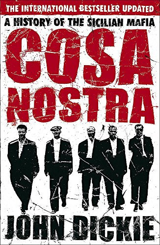Book cover: "Cosa Nostra" with silhouetted figures and red lettering.