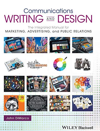 Book cover with title "Communications Writing and Design" and collage of images.
