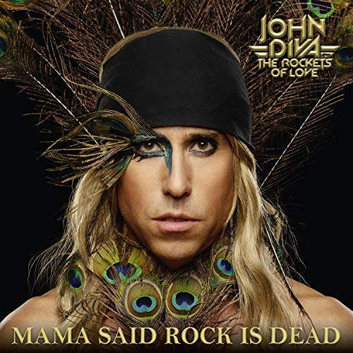 Man with long blonde hair, peacock feathers, and dramatic makeup.