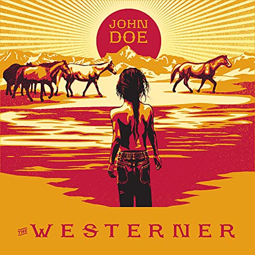 Album cover art showing a person facing horses in a desert landscape at sunset.