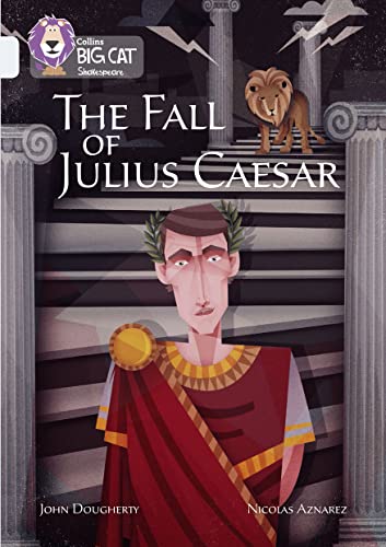 Book cover: illustrated portrait of Julius Caesar with columns and a lion.