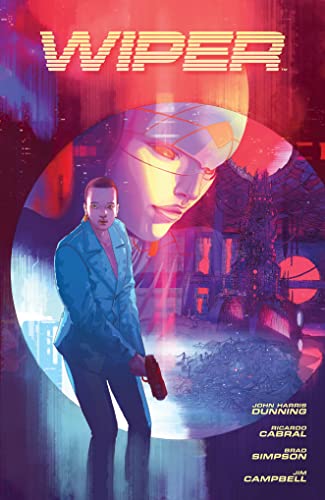 Comic book cover featuring a woman with a gun in a futuristic city.