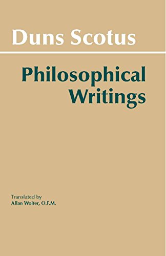 Book cover: "Duns Scotus: Philosophical Writings" with tan background.