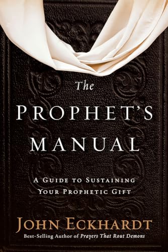 Black book cover with white text reading "Prophet's Manual" and draped fabric.