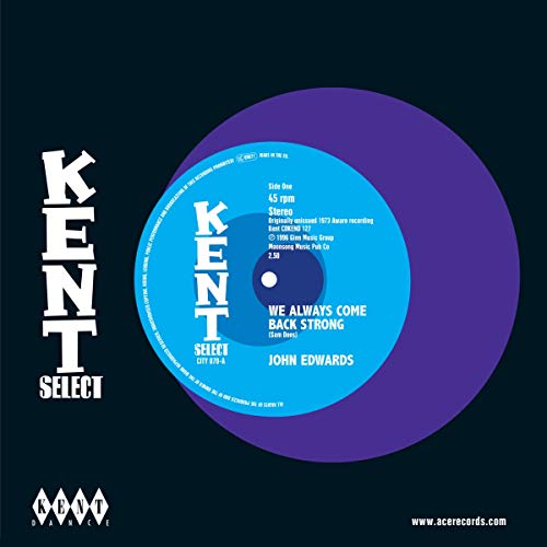 A vinyl record with a blue and purple label on a black background.
