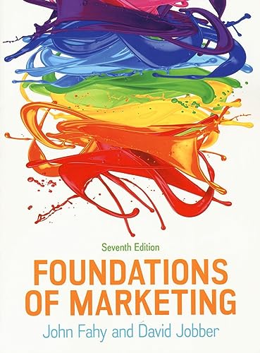 Textbook cover with colorful paint splashes and bold title: "Foundations of Marketing.