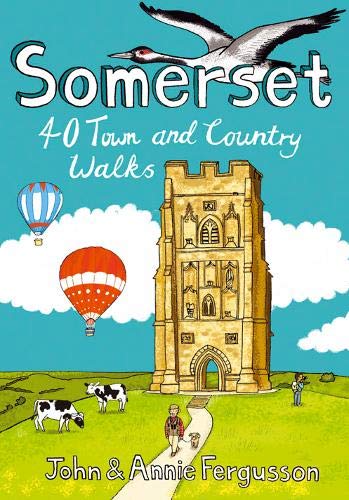Book cover: "Somerset" with illustrations of walks, castles, and hot air balloons.
