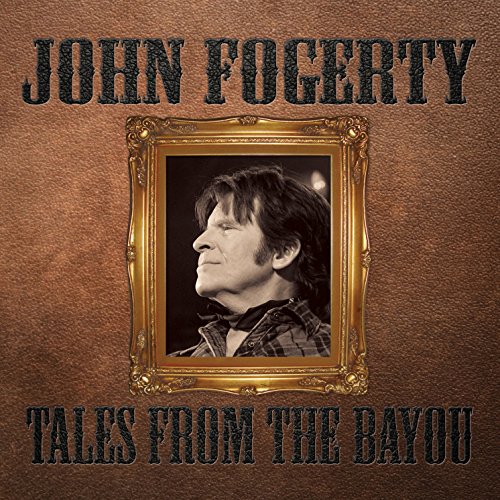 John Fogerty portrait in a gold frame against a brown textured background.