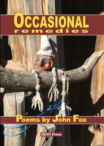 Book cover: "Occasional Remedies" by John Fox, featuring a rustic sculpture.