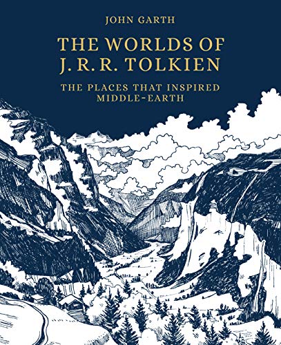Book cover: “The Worlds of J.R.R. Tolkien” with mountain landscape.