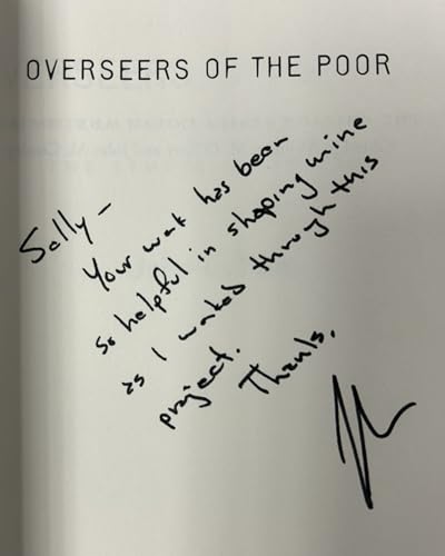 Book title “Overseers of the Poor” with handwritten inscription and signature.