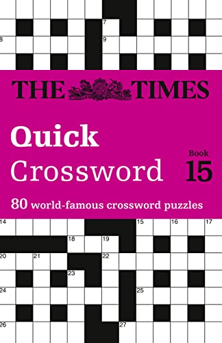Book cover with crossword grid, pink title bar, and "Quick Crossword Book 15".