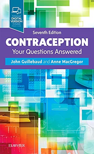 Book cover: "Contraception: Your Questions Answered," seventh edition, Elsevier.