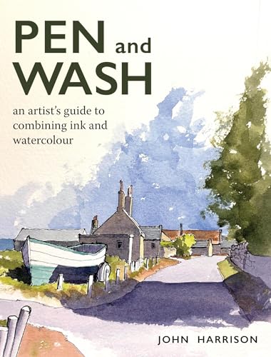 Book cover with ink and watercolour artwork, featuring a pen and brushes on a table.