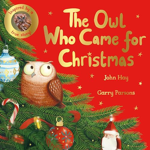 Book cover featuring an owl near Christmas tree decorations.