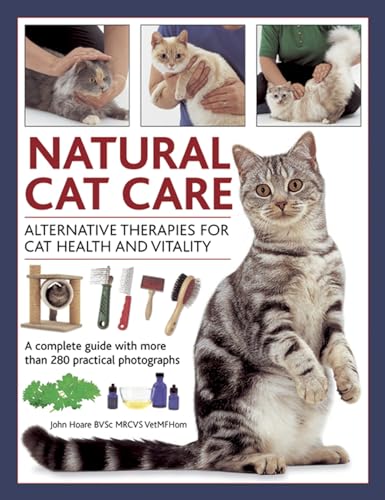 Book cover: "Natural Cat Care" with a tabby cat and smaller image inserts.
