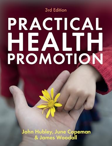 Book cover: "Practical Health Promotion" with hands holding a yellow flower.