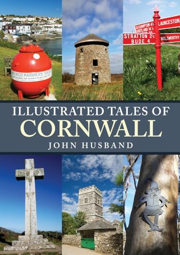 Book cover: "Illustrated Tales of Cornwall" with Cornish landmarks pictured.