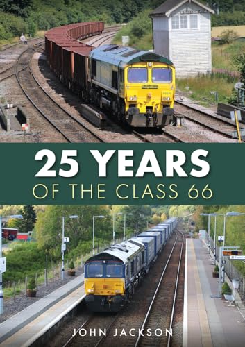 Book cover featuring two yellow and blue Class 66 diesel locomotives.