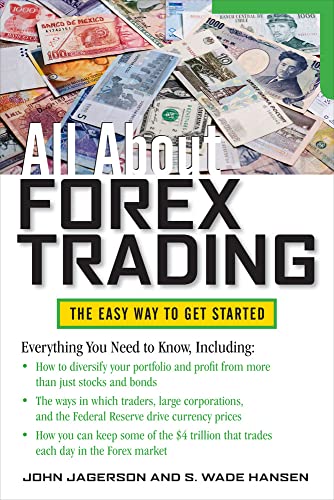 Book cover, "All About Forex Trading," with images of world currency.