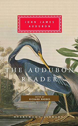 Book cover featuring a blue heron illustration and red title panel.