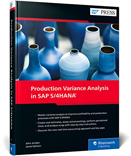 Book cover: "Production Variance Analysis in SAP S/4HANA" with blue vases.