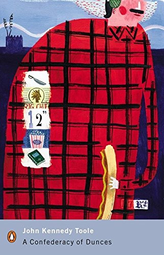 Book cover: cartoon man in red plaid shirt, holding hot dog, against dark blue background.