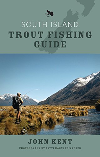 Book cover: New Zealand trout fishing guide with mountain landscape.