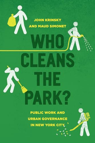 Green book cover with white figures cleaning a park, title "Who Cleans the Park?".