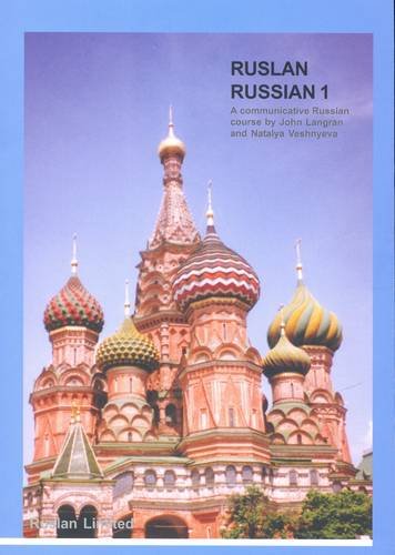 Textbook cover, “Ruslan Russian 1”, featuring colorful Saint Basil’s Cathedral.