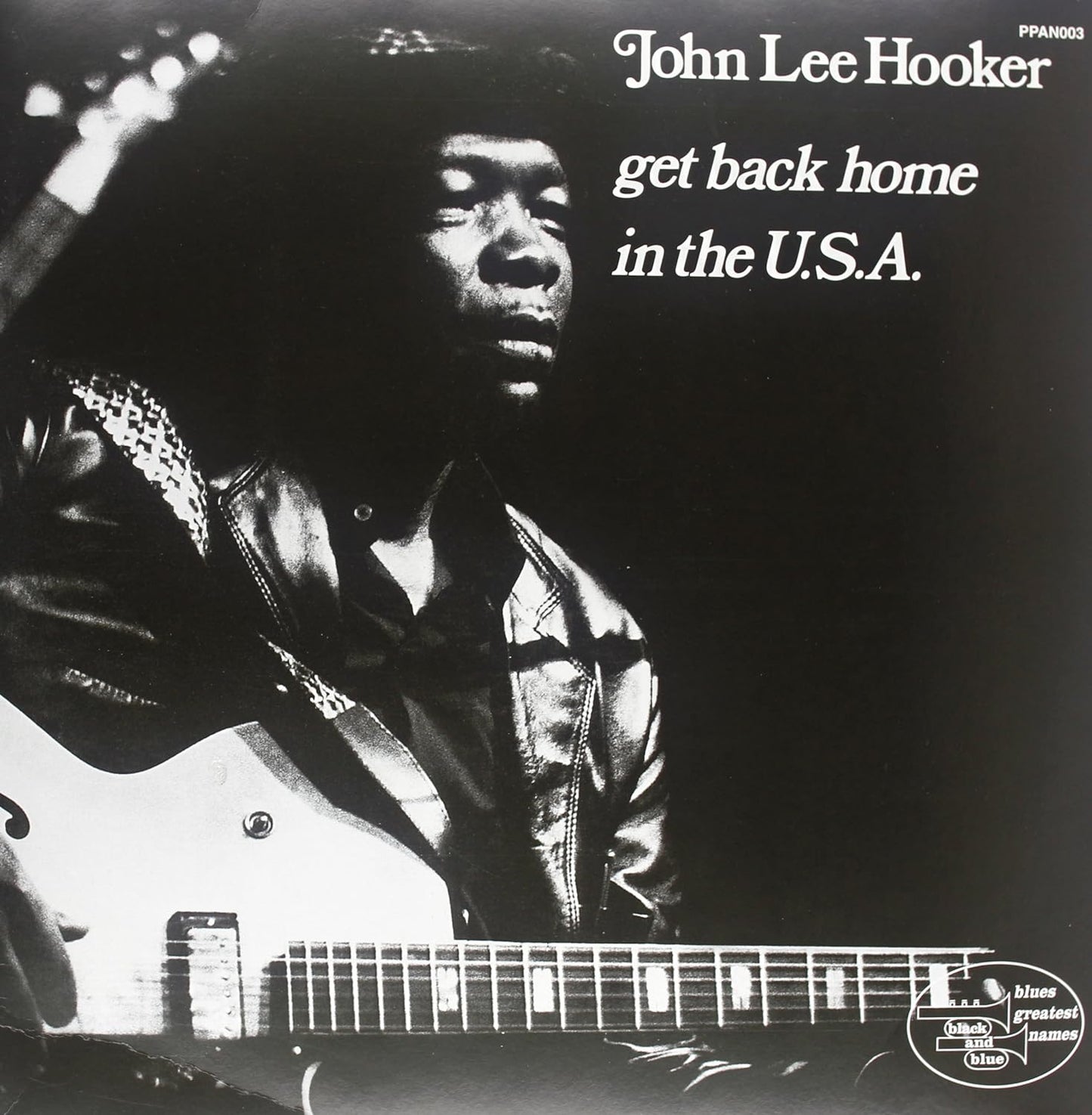 Black and white album cover featuring John Lee Hooker with a guitar.