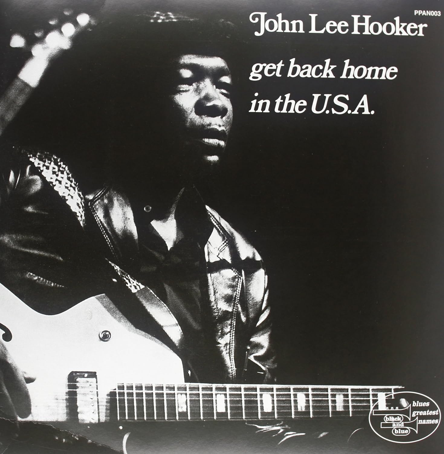 Black and white album cover featuring John Lee Hooker with a guitar.