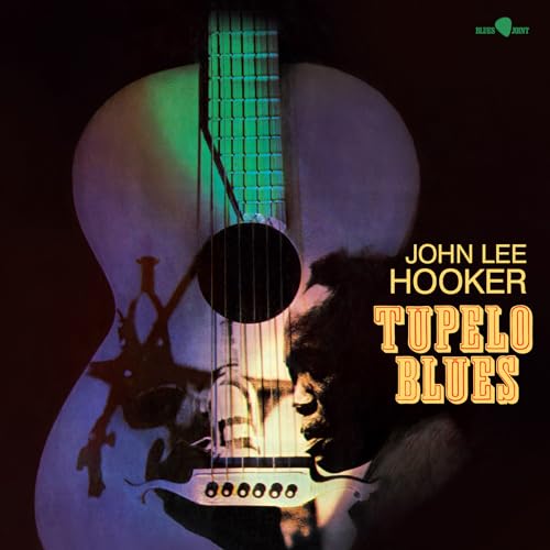 Album cover for John Lee Hooker’s “Tupelo Blues” featuring a guitar and portrait.