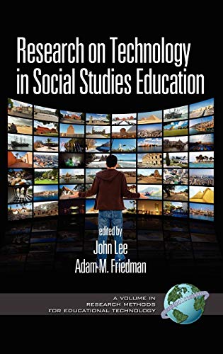 Book cover: "Research on Technology in Social Studies Education" with screens.