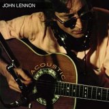 John Lennon with acoustic guitar, wearing sunglasses and headphones.
