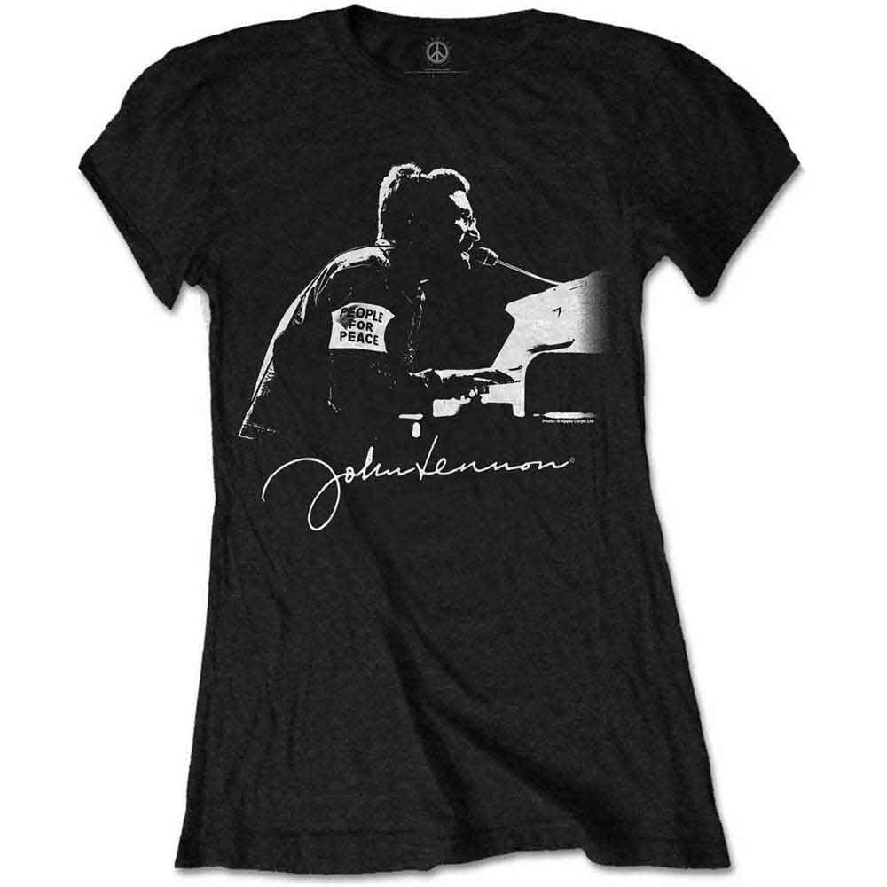 Ladies' black t-shirt with a John Lennon portrait and "People for Peace" design.