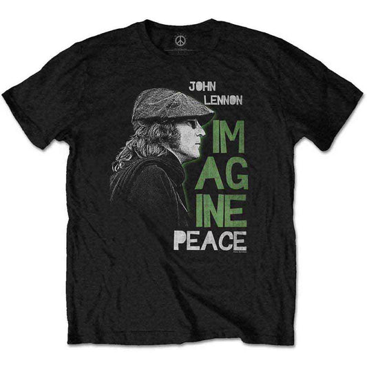 Slightly oversized unisex t-shirt featuring a John Lennon Imagine Peace graphic.