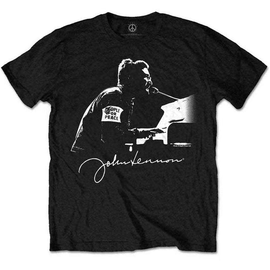 Black t-shirt with a graphic of John Lennon and "People for Peace" text.