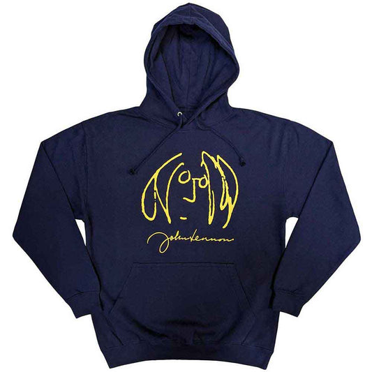 Dark hoodie featuring a self-portrait illustration of John Lennon, size XX-Large.